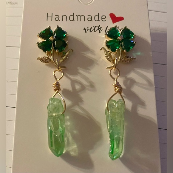 Handmade Shamrock Crystal Earrings - Picture 4 of 5